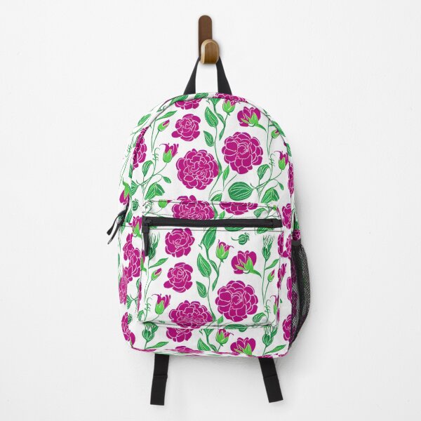 Item preview, Pattern of vibrant pink roses and green foliage on a stark white background designed and sold by Beleza e Estilo.