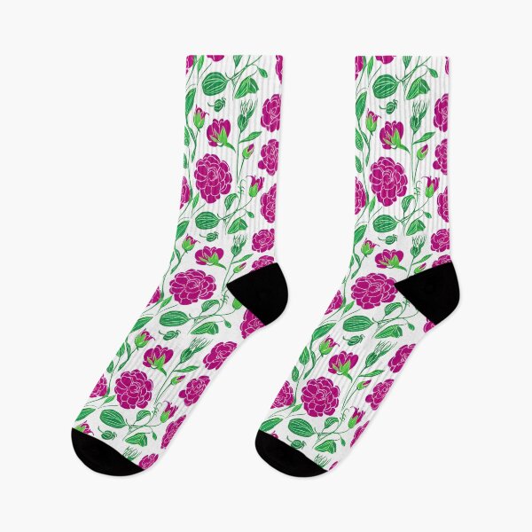 Item preview, Pattern of vibrant pink roses and green foliage on a stark white background designed and sold by Beleza e Estilo.