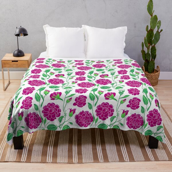 Item preview, Pattern of vibrant pink roses and green foliage on a stark white background designed and sold by Beleza e Estilo.
