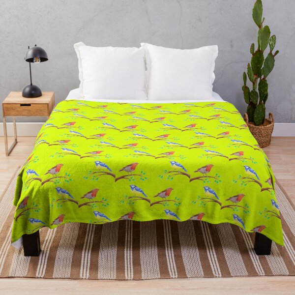 Item preview, Colourful birds design bitter lemon background unique original gift robin bluetit designed and sold by Arniesart85.