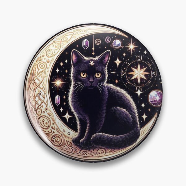 Item preview, Mystical Witchy Moon Cat with Crystals designed and sold by BigBlueArt.