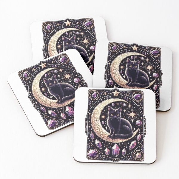Item preview, Mystical Witchy Moon Cat with Crystals designed and sold by BigBlueArt.