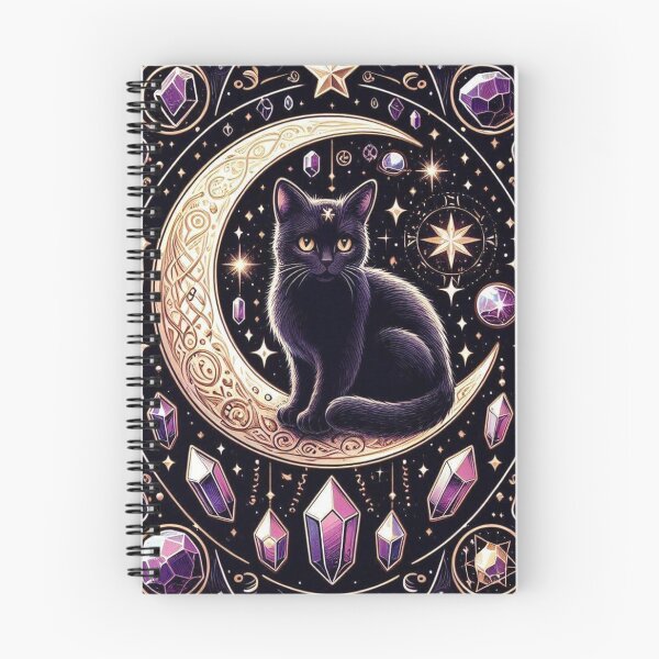 Item preview, Mystical Witchy Moon Cat with Crystals designed and sold by BigBlueArt.