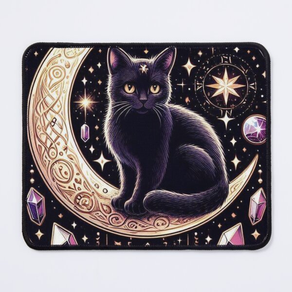 Item preview, Mystical Witchy Moon Cat with Crystals designed and sold by BigBlueArt.