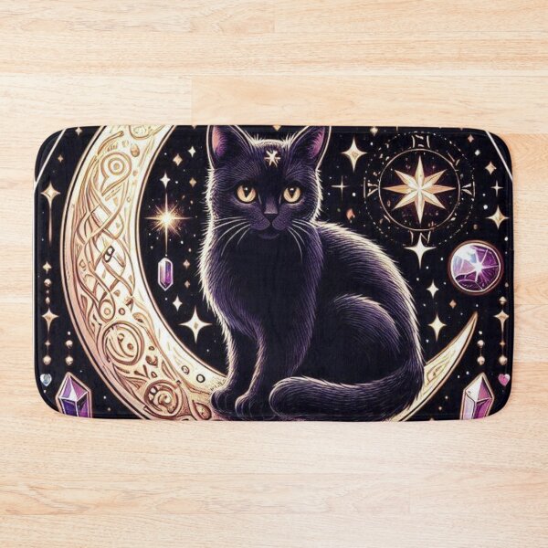Item preview, Mystical Witchy Moon Cat with Crystals designed and sold by BigBlueArt.