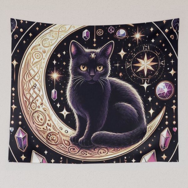 Item preview, Mystical Witchy Moon Cat with Crystals designed and sold by BigBlueArt.