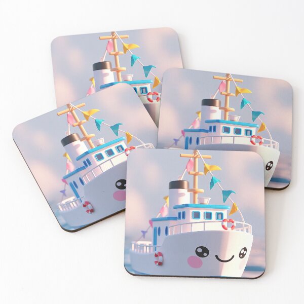 Item preview, Kawaii Boat – Cute Smiley Boat with Bunting designed and sold by NordseeSteel.