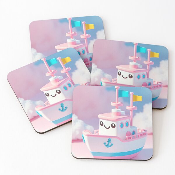 Item preview, Pink Kawaii Dream Ship – Cute pastel boat with anchor & clouds designed and sold by NordseeSteel.