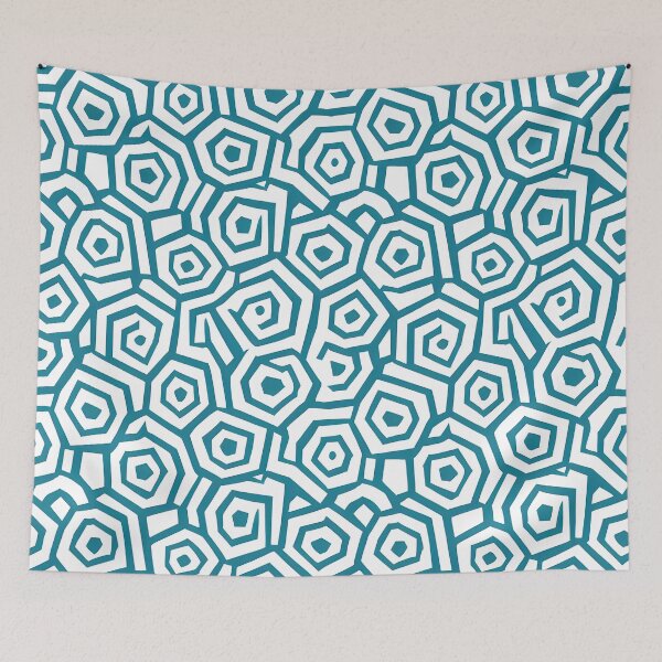 Item preview, Blue and white geometric pattern resembling interlocking turtle shell scutes designed and sold by Beleza e Estilo.
