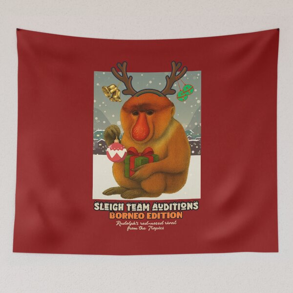 Item preview, SLEIGH TEAM AUDITIONS - BORNEO EDITION - Rudolph’s red-nosed rival from the Tropics designed and sold by Pawethic Prints Studio.