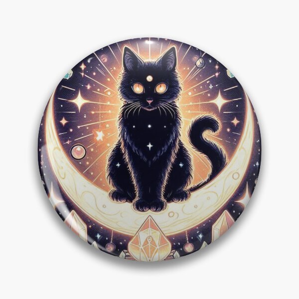 Item preview, Celestial Witchy Black Cat Crystal Moon Art designed and sold by BigBlueArt.