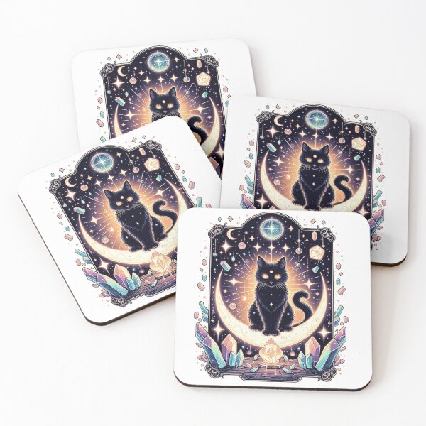 Item preview, Celestial Witchy Black Cat Crystal Moon Art designed and sold by BigBlueArt.