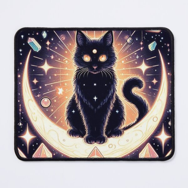 Item preview, Celestial Witchy Black Cat Crystal Moon Art designed and sold by BigBlueArt.