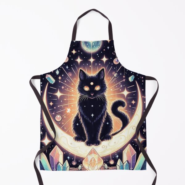 Item preview, Celestial Witchy Black Cat Crystal Moon Art designed and sold by BigBlueArt.
