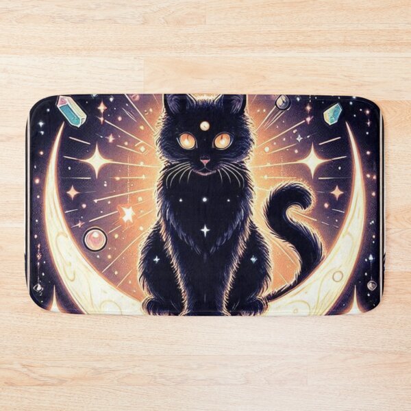 Item preview, Celestial Witchy Black Cat Crystal Moon Art designed and sold by BigBlueArt.