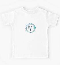 Monogram V Blue Flowers And Folliage Kids Tee