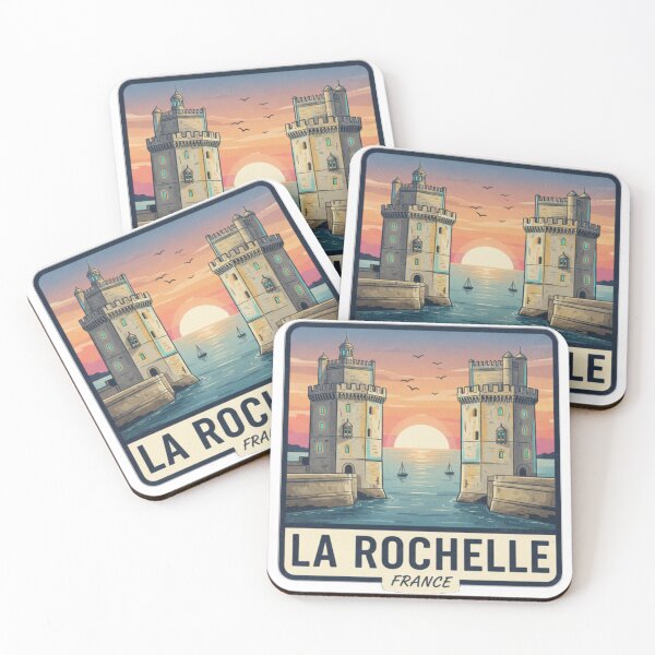 Item preview, Vintage La Rochelle Towers Design | French Cityscape Art | Sunset Ocean View designed and sold by Magounette.