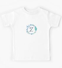 Monogram Z Blue Flowers And Folliage Kids Tee