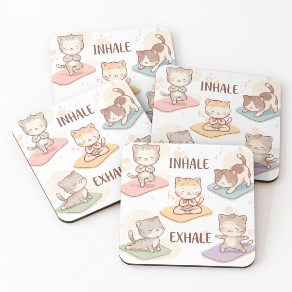 Item preview, Cute Yoga Cats Inhale Exhale - Mindfulness Watercolor Illustration designed and sold by TeezOfMadness.