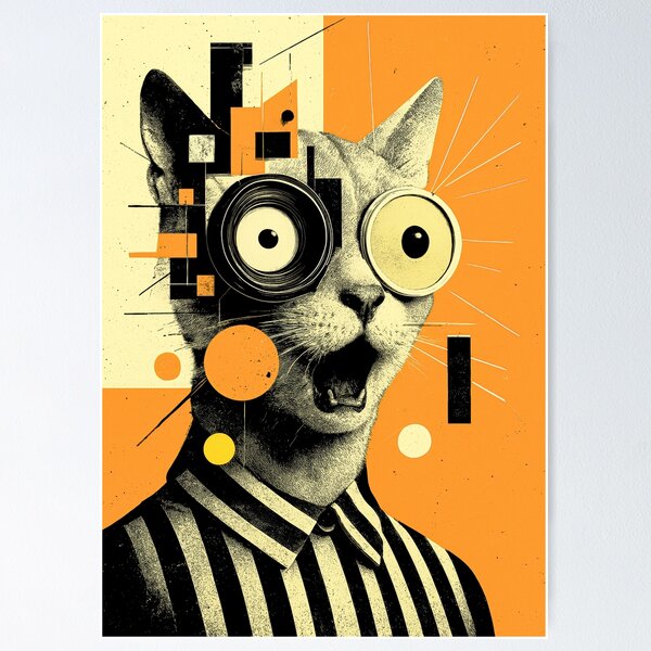 Item preview, Abstract Surreal Cat Artwork Bold Geometric Pop Art Illustration designed and sold by JRRTs.