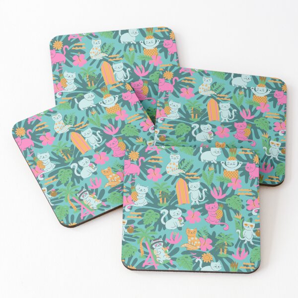 Item preview, Tropical Cats Pets Doodle Cartoon pink and green designed and sold by pholiumsigma_design.