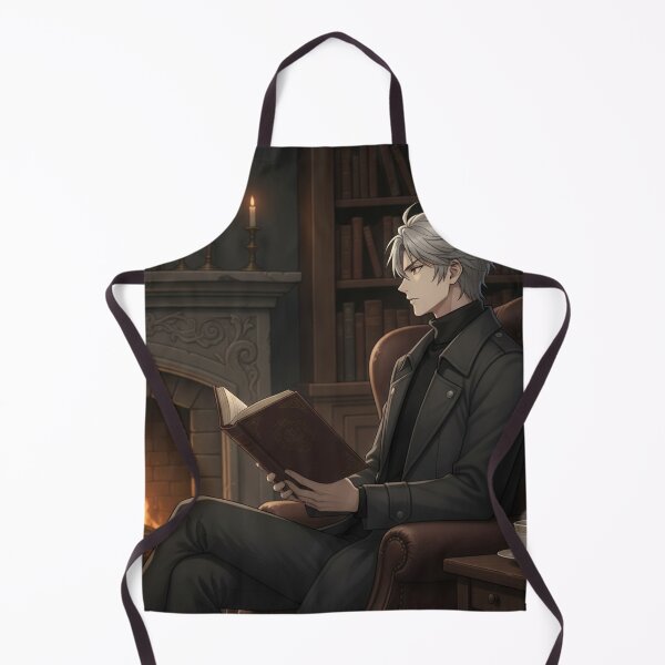 Item preview, Cozy Dark Academia Anime Boy Reading by Fireplace designed and sold by MinkStudio.
