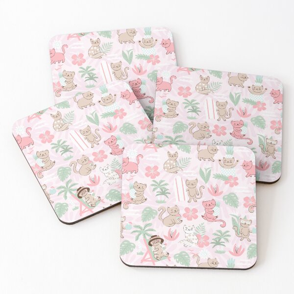 Item preview, Tropical Cats Pets Doodle Cartoon jungle pink designed and sold by pholiumsigma_design.