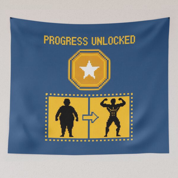 Item preview, Progress Unlocked Pixel Art Fitness Transformation Motivation Design designed and sold by SplashTastic.