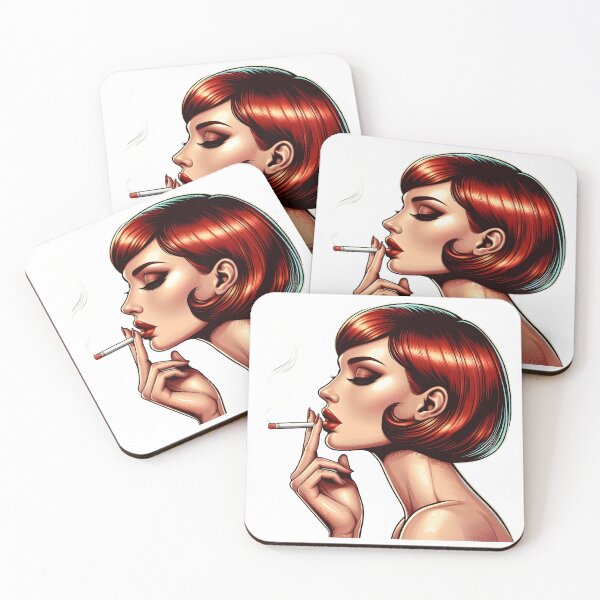 Item preview, Stylish Redhead Woman Smoking in Retro Pop Art Style. designed and sold by Spark2Seduction.