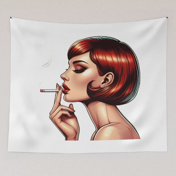 Item preview, Stylish Redhead Woman Smoking in Retro Pop Art Style. designed and sold by Spark2Seduction.