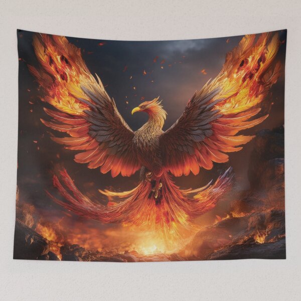 Item preview, Flaming Phoenix with Burning Wings – Dynamic Fantasy Firebird Illustration designed and sold by MDKey DESIGN.