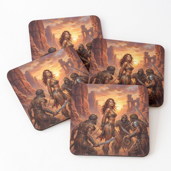 Item preview, Ilustración de mujer bárbara capturada por los guerreros de arena en estilo de arte fantástico. designed and sold by Vintage Designs +.