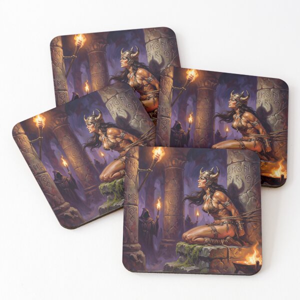 Item preview, Ilustración de una mujer bárbara capturada por los guerreros druidas malvados en estilo de arte fantástico. designed and sold by Vintage Designs +.