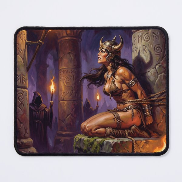 Item preview, Barbarian Woman captured by the Evil druid warriors illustration fantasy art style designed and sold by Vintage Designs +.