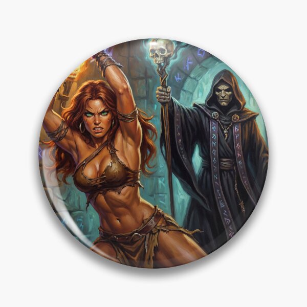 Artikelvorschau, Illustration im Fantasy-Stil: Barbarin gefangen genommen und angekettet vom bösen Zauberer entworfen und verkauft von Vintage Designs +.