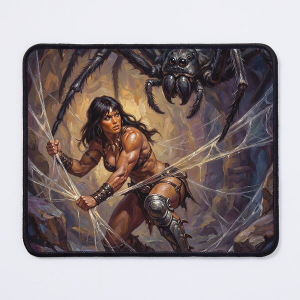 Item preview,  Barbarian Woman vs the giant spider queen illustration fantasy art style designed and sold by Vintage Designs +.