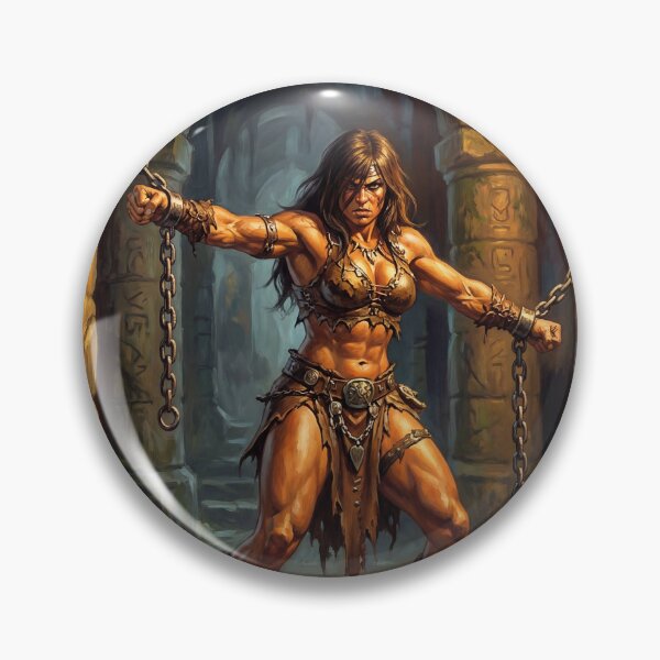 Artikelvorschau, Illustration im Fantasy-Stil: Barbarin angekettet in einem Wüstentempel entworfen und verkauft von Vintage Designs +.