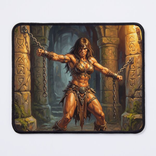 Item preview, Barbarian Woman chained inside the desert temple illustration fantasy art style designed and sold by Vintage Designs +.