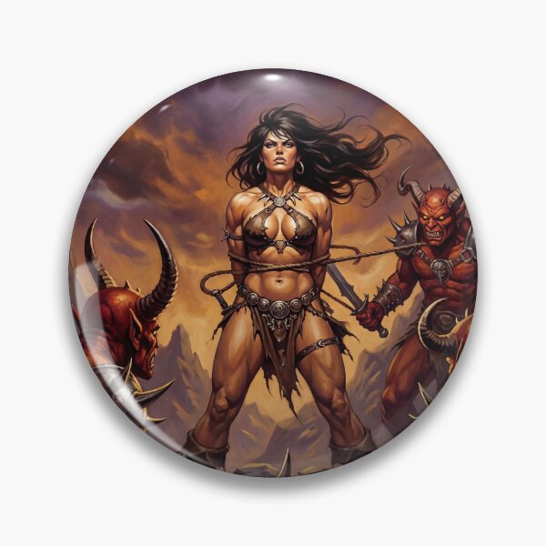 Artikelvorschau, Illustration im Fantasy-Stil: Eine von einer Dämonenhorde gefangengenommene Barbarin. entworfen und verkauft von Vintage Designs +.