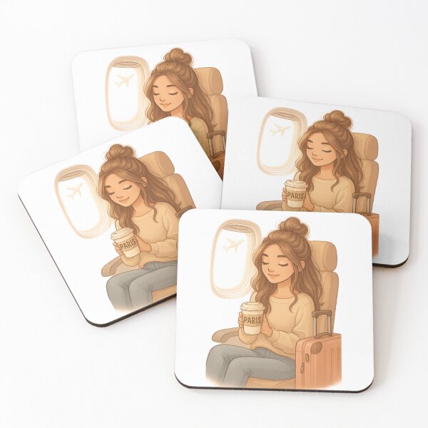 Item preview, Cozy Airplane Coffee Travel Girl Illustration designed and sold by Nestify-MN.