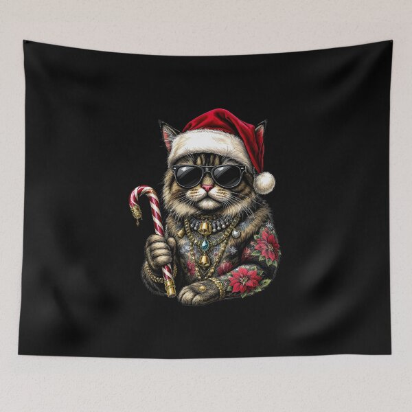 Item preview, Ultra-Premium Christmas Cat Emperor | Luxurious Cat with Christmas Tattoos & Candy Cane designed and sold by ColorSplash123.