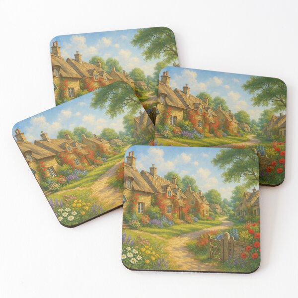 Item preview, Charming Cottage Lane in Full Summer Bloom designed and sold by ArtComixHaven.