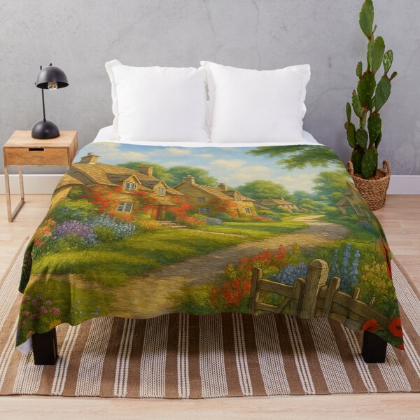 Item preview, Charming Cottage Lane in Full Summer Bloom designed and sold by ArtComixHaven.
