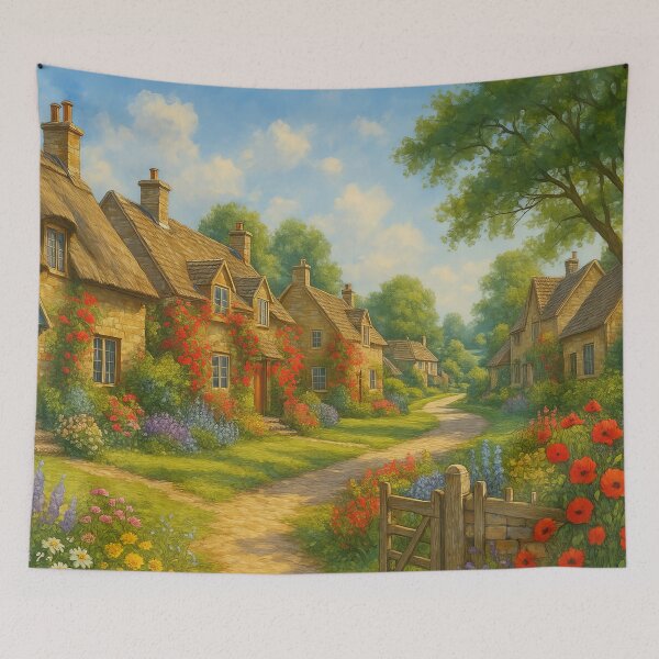 Item preview, Charming Cottage Lane in Full Summer Bloom designed and sold by ArtComixHaven.