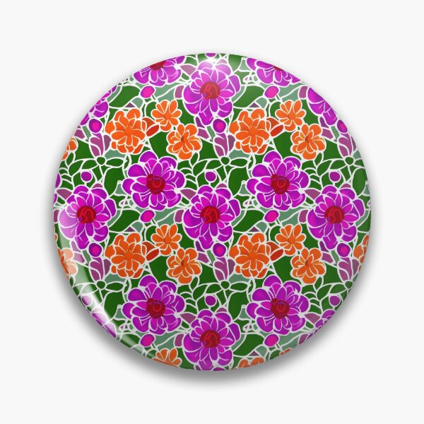 Item preview, Pattern of vibrant pink and orange stylized flowers set against a green background with white outlines designed and sold by Beleza e Estilo.