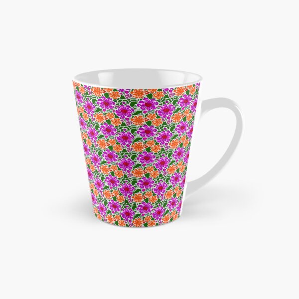 Item preview, Pattern of vibrant pink and orange stylized flowers set against a green background with white outlines designed and sold by Beleza e Estilo.