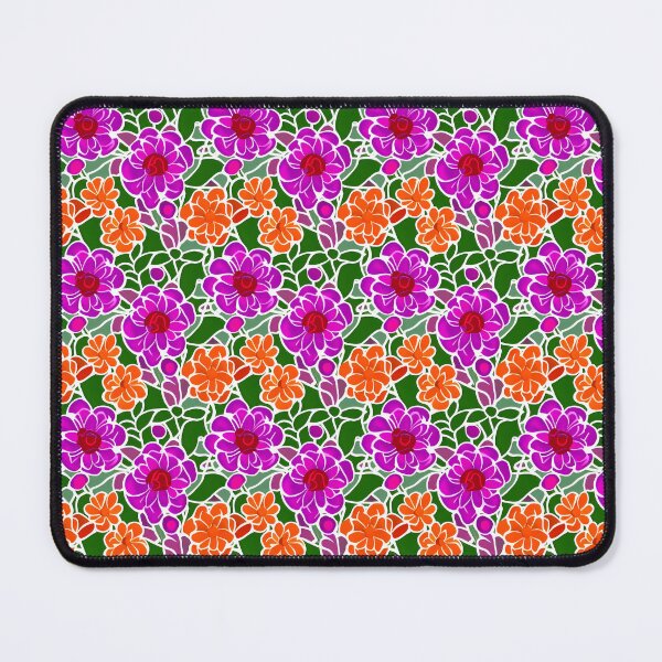 Item preview, Pattern of vibrant pink and orange stylized flowers set against a green background with white outlines designed and sold by Beleza e Estilo.