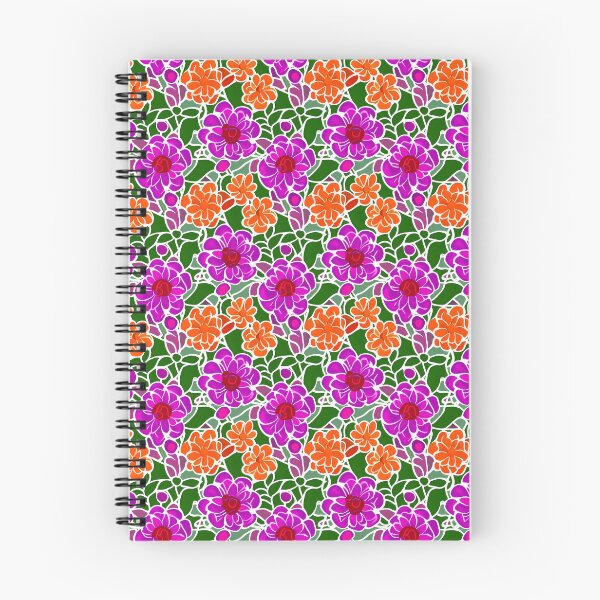 Item preview, Pattern of vibrant pink and orange stylized flowers set against a green background with white outlines designed and sold by Beleza e Estilo.
