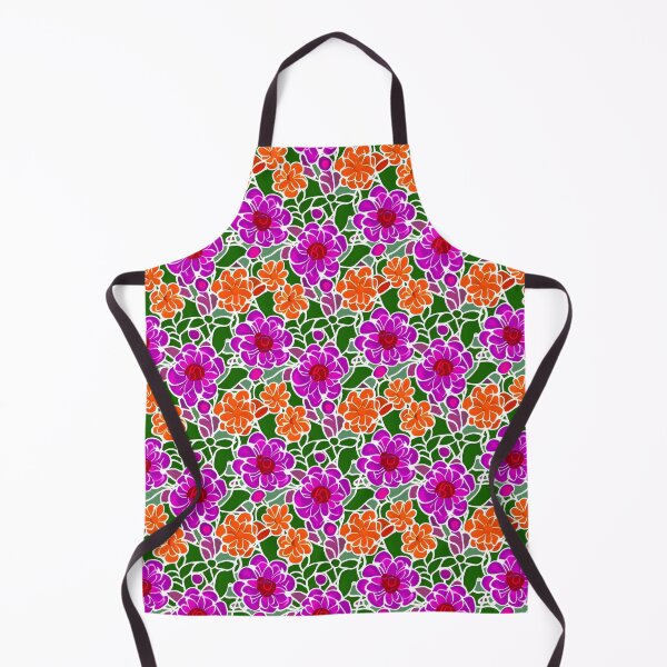 Item preview, Pattern of vibrant pink and orange stylized flowers set against a green background with white outlines designed and sold by Beleza e Estilo.