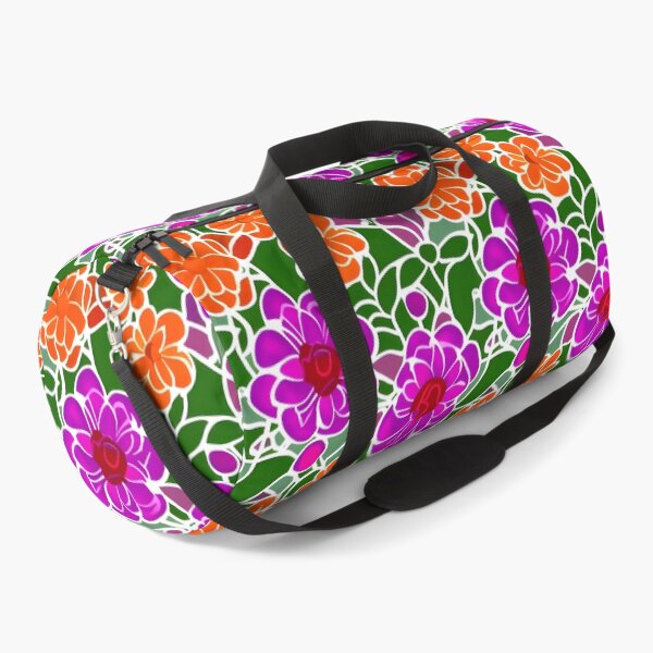 Item preview, Pattern of vibrant pink and orange stylized flowers set against a green background with white outlines designed and sold by Beleza e Estilo.